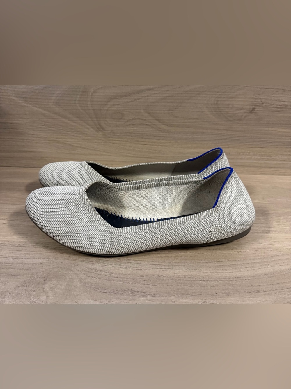 Rothy’s The Flat Flax Gray Birdseye Electric Blue Round Toe Ballet Shoes Sz 10